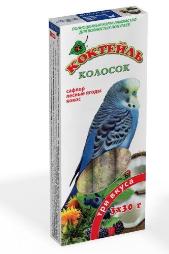 Природа - колосок «Коктейль» (сафлор, лісова ягода, кокос) для хвилястих папуг 3х30 г (PR240094)