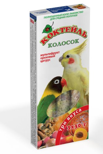 Природа - колосок «Коктейль» (мультифрукт, орех, цитрус) для средних попугаев 3х30 г (PR240098)