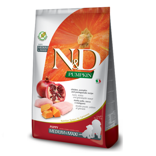 Farmina N&D Graine Free Pumpkin Chiken and Pomegranate Puppy Medium Maxi - корм Фармина для щенков средних и крупных пород с курицей,тыквой,гранатом 2,5 кг
