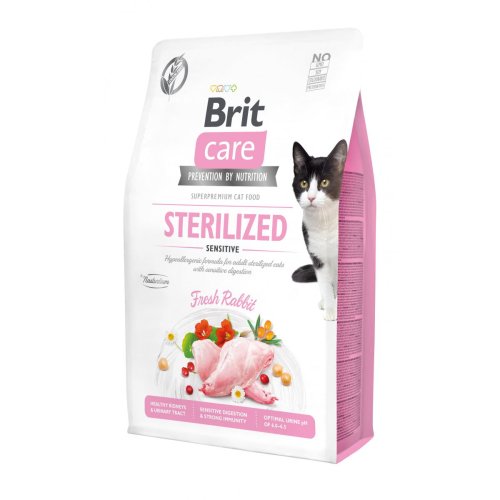 Brit Care Cat GF Sterilized Sensetive - корм Брит беззерновий для стерилізованних котів з чутливим травленням з кролем 400 г (171291/0778)