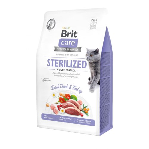 Brit Care Cat GF Sterilized Weight Control  - корм Брит беззерновой для стерилизованных котов контроль веса утка и индейка 2 кг (171294/0792)