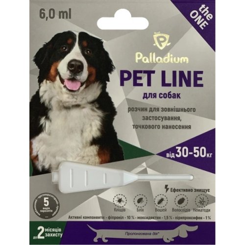 Palladium Pet Line The One - капли Палладиум на холку от блох, клещей и гельминтов  для собак 30-50 кг 6 мл 1 шт
