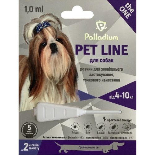 Palladium Pet Line The One- краплі Палладіум на холку від бліх, кліщів та гельмінтів для собак 4-10 кг 1 мл 1 шт