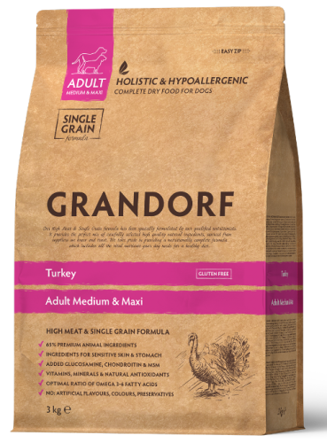 Grandorf Adult Medium&Maxi Turkey - корм Грандорф с индейкой для собак средних и крупных пород 3 кг (94203)