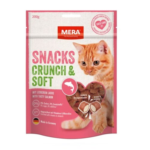 MERA SNACKS Crunch & Soft Lachs снеки для котов с лососем,  200 гр