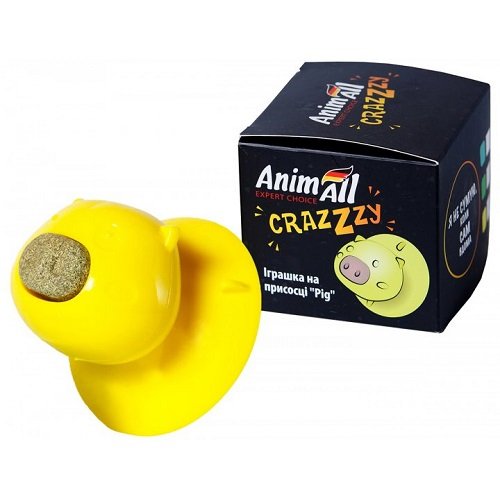AnimAll ACrazZzy 7529 Игрушка для котов на присоске Pig, желтая