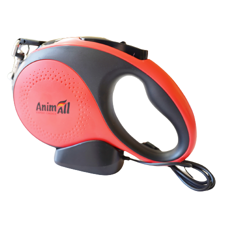 AnimAll рулетка-поводок M до 25 кг/5 метров красная-черная с LED фонариком, MS7016 - 5M