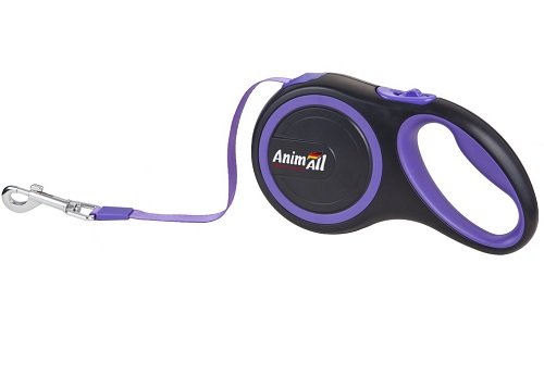 AnimAll рулетка-поводок до 25кг/5метров М фиолетовый-черный