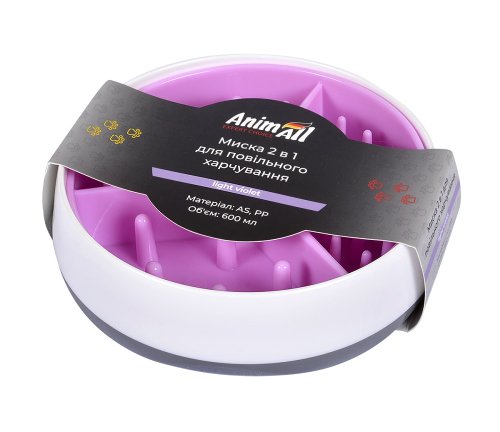 AnimAll 0235 миска 2в1 для медленного питания 600мл, светлофиолетовая