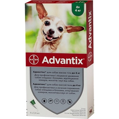 Капли от блох и клещей Bayer Advantix для собак весом до 4 кг 1 пипетка
