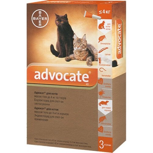 Капли против паразитов Bayer Advocate для котов до 4 кг  1 пипетка