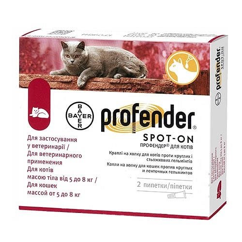 Капли от глистов Bayer Profender Spot-On для котов от 5 до 8 кг, 1.12 мл  1 пипетка
