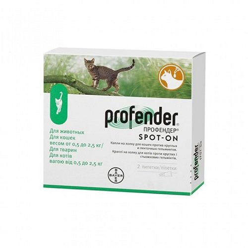Капли от глистов Bayer Profender Spot-On для котов до 2.5 кг, 0.35 мл 1 пипетка