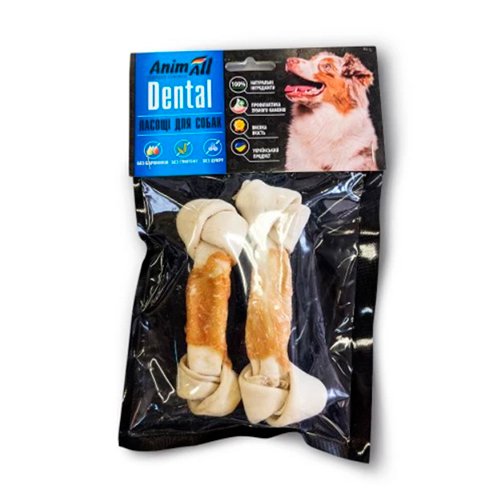 AnimAll 4542 Дентал кістка баварська вузлова №3М з м'ясом курки, 14-16 см, 2 шт