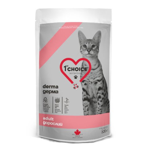 1-st Choice Adult Derma - корм Фест Чойс ДЕРМА диетический корм для кошек с чувствительной кожей с лососем 320 г (ФЧКВД320)