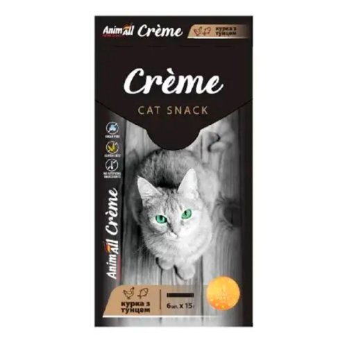 Ласощі AnimAll Сrème для котів зі смаком курки з тунцем, 6 х15 г