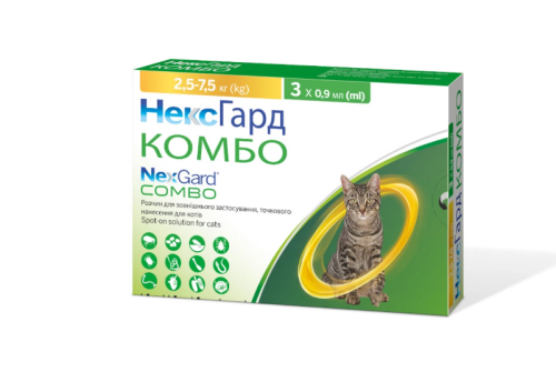 Boehringer Ingelheim NexGard Combo -Краплі Boehringer Ingelheim НексГард Комбо проти паразитів для котів вагою 2.5-7.5 кг, L,1 шприц