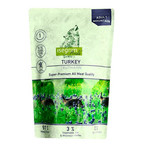 Консервований корм для собак ISEGRIM Pouch Roots Turkey Monoprotein, індичка з козлобородником, соняшниковою олією та травами, 410 г