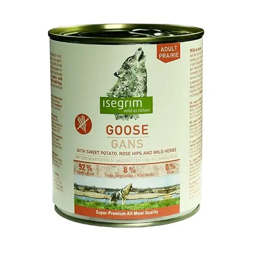 Консервований корм для собак ISEGRIM Goose with Sweet Potato, Rose Hip & Wild Herbs, гуска з бататом, шипшиною та травами, 800 г