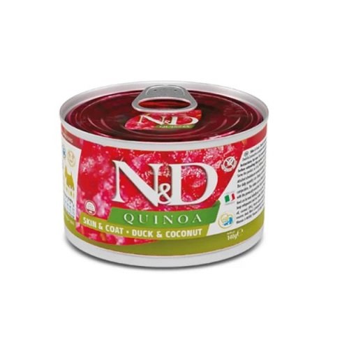Farmina N&D Quinoa Skin&Coat Adult Mini – консервований корм Фарміна дієтичний для собак малих порід, при харчовій алергії з качкою, кіноа, кокосом та куркумою, 140 г