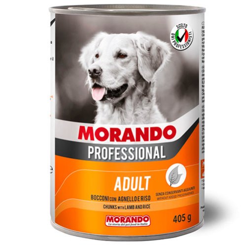 Консервированный корм Morando PROFESSIONAL для взрослых собак, кусочки с ягнятиной и рисом, 405 г