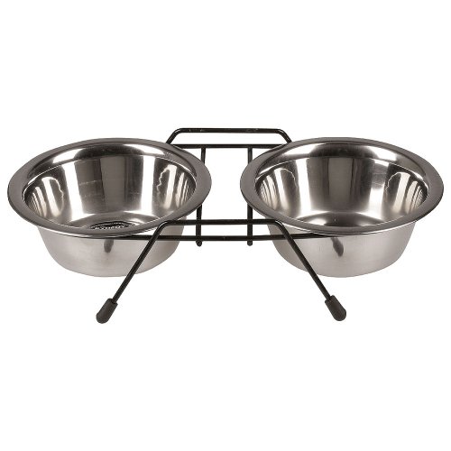 Миска TatraPet двойная из нержавеющей стали на подставке, 2 x 0,75л, 15см