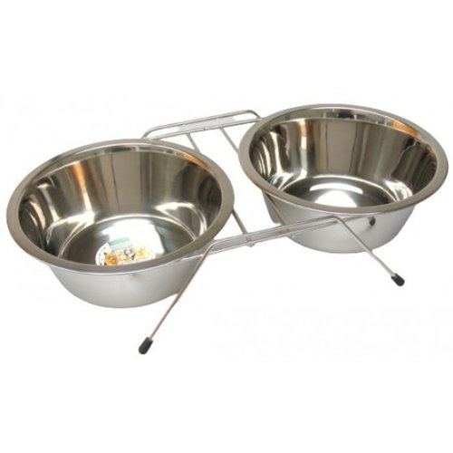 Миска TatraPet двойная из нержавеющей стали на подставке, 2 x 1,8 л /19 см  Миска TatraPet двойная из нержавеющей стали на подставке, 2 x 1,8 л /19 см
