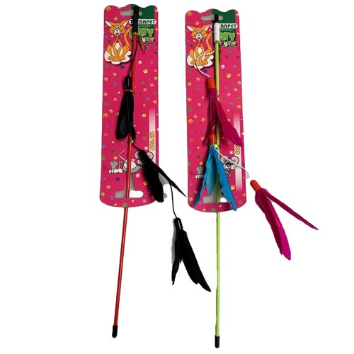 Іграшка для котів TatraPet Caty funny дразнилка з пір'ям, 45 см (різні кольори)