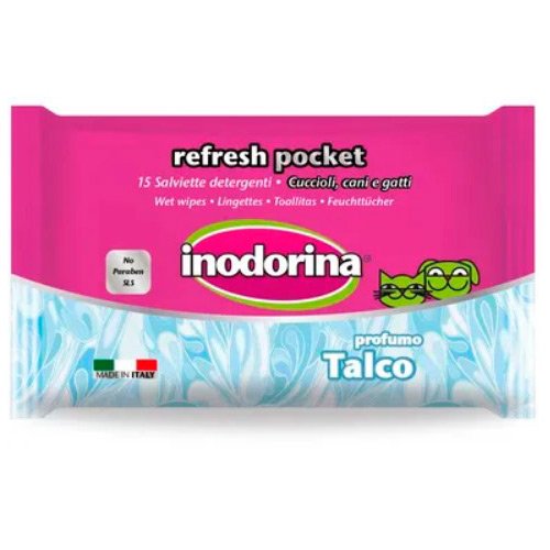 Серветки вологі для собак і котів Inodorina Refresh Talcum з тальком, 15 шт