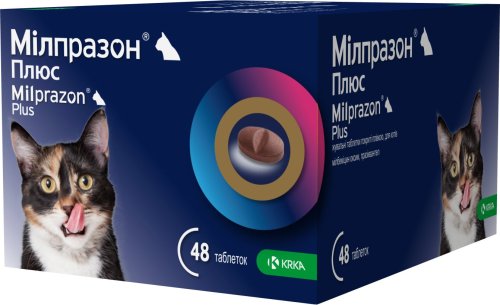 KRKA Milprazon Plus - препарат против глистов Милпразон Плюс для кошек от 2 кг, уп/4 таб, 1 таблетка