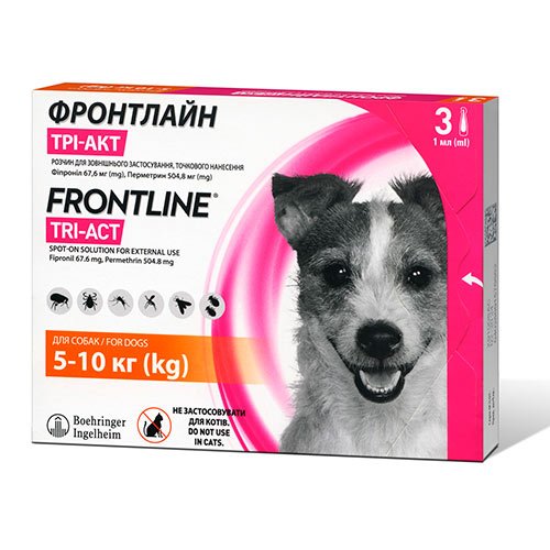 Boehringer Ingelheim FrontLine Tri-Act - краплі від бліх і кліщів Фронтлайн Три-Акт для собак Вага 5 - 10 кг, 1 піпетка (159 912)