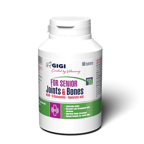 Вітамінно-мінеральний комплекс GIGI FOR SENIOR Joints & Bones для зміцнення та відновлення суглобів у собак похилого віку + гіалуронова кислота 1 таблетка на 10 кг №90