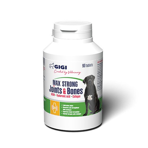 Вітамінно-мінеральний комплекс GIGI MAX STRONG Joints & Bones для зміцнення та відновлення суглобів у собак + коллаген + гіалуронова кислота 1 таблетка на 12 кг №90