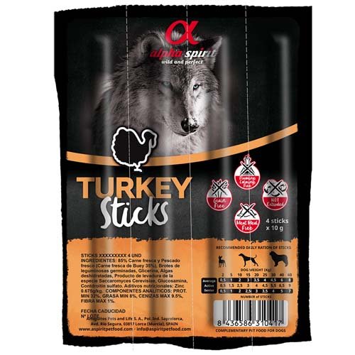 Alpha Spirit Sticks Turkey - ласощі Альфа Спірит палички з індички 40г, 4 шт