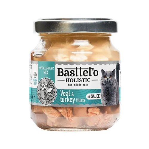 Влажный корм Basttet`O Holistic Кусочки филе индейки и телятины в соусе для кошек 130г  Влажный корм Basttet`O Holistic Кусочки филе индейки и телятины в соусе для кошек 130г