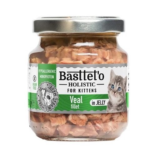 Вологий корм Basttet`O Holistic Шматочки філе телятини в желе для кошенят 130г