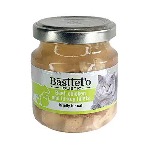 Влажный корм Basttet`O Holistic Кусочки филе телятины, курицы и индейки в желе для кошек 130г  Влажный корм Basttet`O Holistic Кусочки филе телятины, курицы и индейки в желе для кошек 130г
