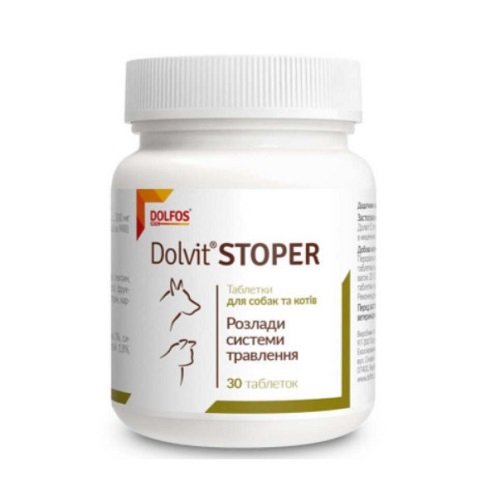 Витаминно-минеральная добавка Dolfos Dolvit Stoper при расстройствах пищеварительной системы для собак и кошек 30 таб