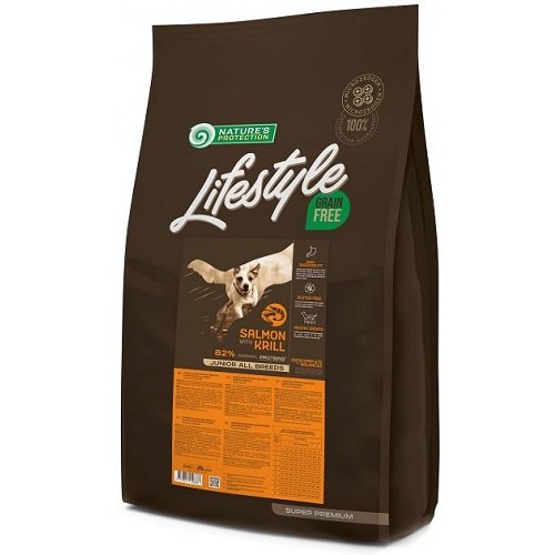 Сухий беззерновий корм з лососем та крилем для цуценят всіх порід Lifestyle Grain Free Salmon with Krill Junior All Breeds 10кг