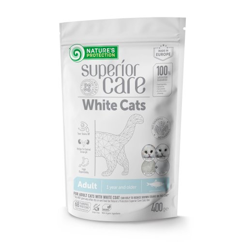 Сухой беззерновой корм с сельдью для взрослых кошек всех пород Superior Care White Cats Grain Free with Herring Adult all breeds 400 г