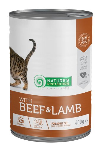 Вологий корм для дорослих котів з яловичиною та ягням Nature's Protection with Beef & Lamb 400 г Вологий корм для дорослих котів з яловичиною та ягням Nature's Protection with Beef & Lamb 400 г