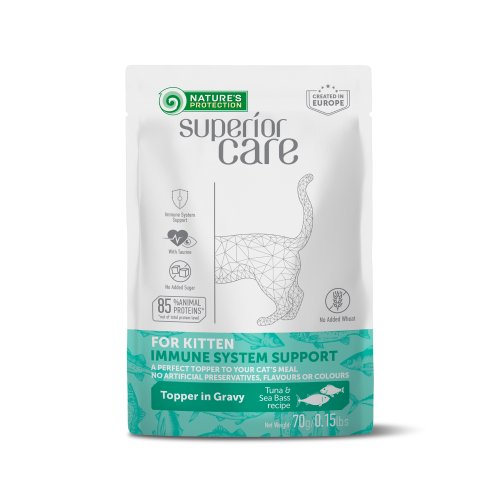NATURE'S PROTECTION SUPERIOR CARE Immune System Support Kitten All Breeds with Tuna and Sea Bass, вологий корм з тунцем та морським окунем для підтримки імунної системи кошенят усіх порід, 70 г  NATURE'S PROTECTION SUPERIOR CARE Immune System Support Kitten All Breeds with Tuna and Sea Bass, вологий корм з тунцем та морським окунем для підтримки імунної системи кошенят усіх порід, 70 г