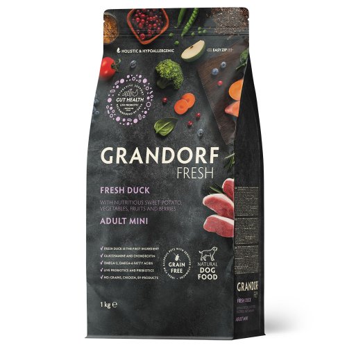 Grandorf FRESH DUCK & SWEET POTATO ADULT DOG MINI - Беззерновий сухий корм для дорослих собак малих порід з качкою та бататом, 1 кг
