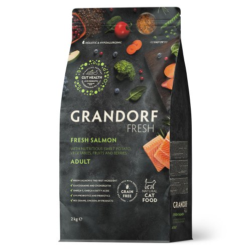 Grandorf FRESH SALMON & SWEET POTATO ADULT CAT - Беззерновий сухий корм для дорослих котів лосось з бататом, 400 г