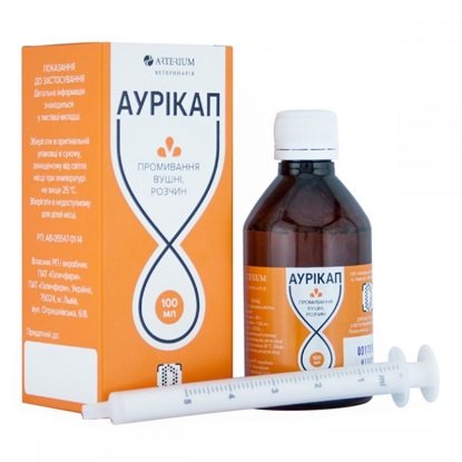 Розчин для чищення вух котів і собак Arterium Аурікап, 100 мл  Розчин для чищення вух котів і собак Arterium Аурікап, 100 мл