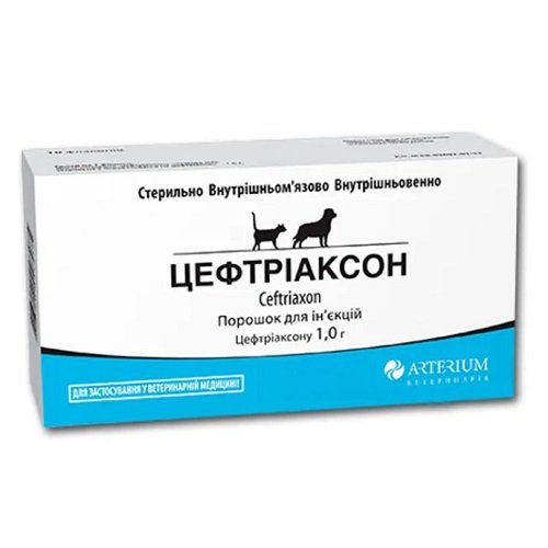 Порошок для инъекций для кошек и собак Arterium Цефтриаксон, 1 г  Порошок для инъекций для кошек и собак Arterium Цефтриаксон, 1 г