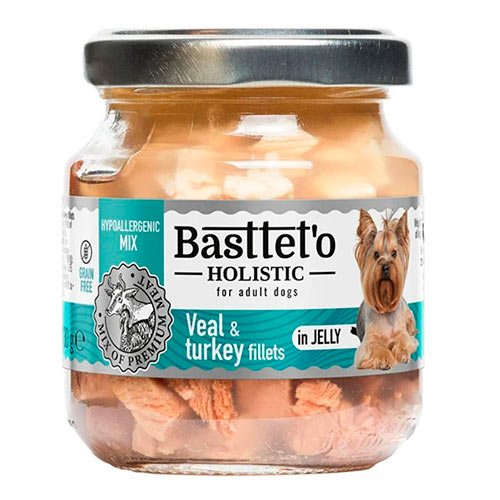 Влажный корм Basttet`O Holistic Кусочки филе индейки и телятины в желе для собак 130г