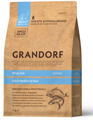 Grandorf White Fish Medi&Maxi - корм Грандорф із білою рибою для дорослих собак середніх та крупних порід 3 кг (94303)