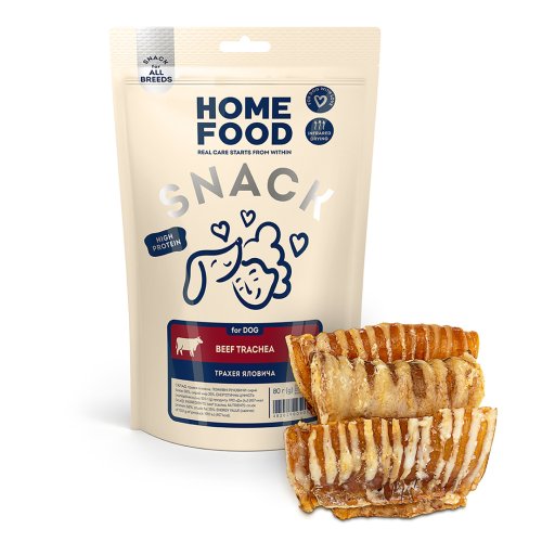 Ласощі для собак HOME FOOD Трахея яловича, 80 г Ласощі для собак HOME FOOD Трахея яловича, 80 г
