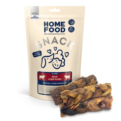 Ласощі для собак HOME FOOD Косичка з рубця яловичого, 80 г Ласощі для собак HOME FOOD Косичка з рубця яловичого, 80 г
